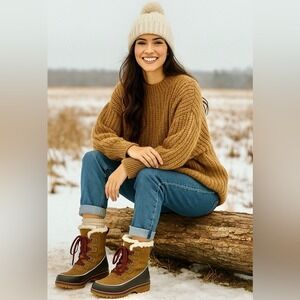 Apres by Lamo "Kristi"" Water Resistant Lace-Up Boots w/ Faux Fur Trim